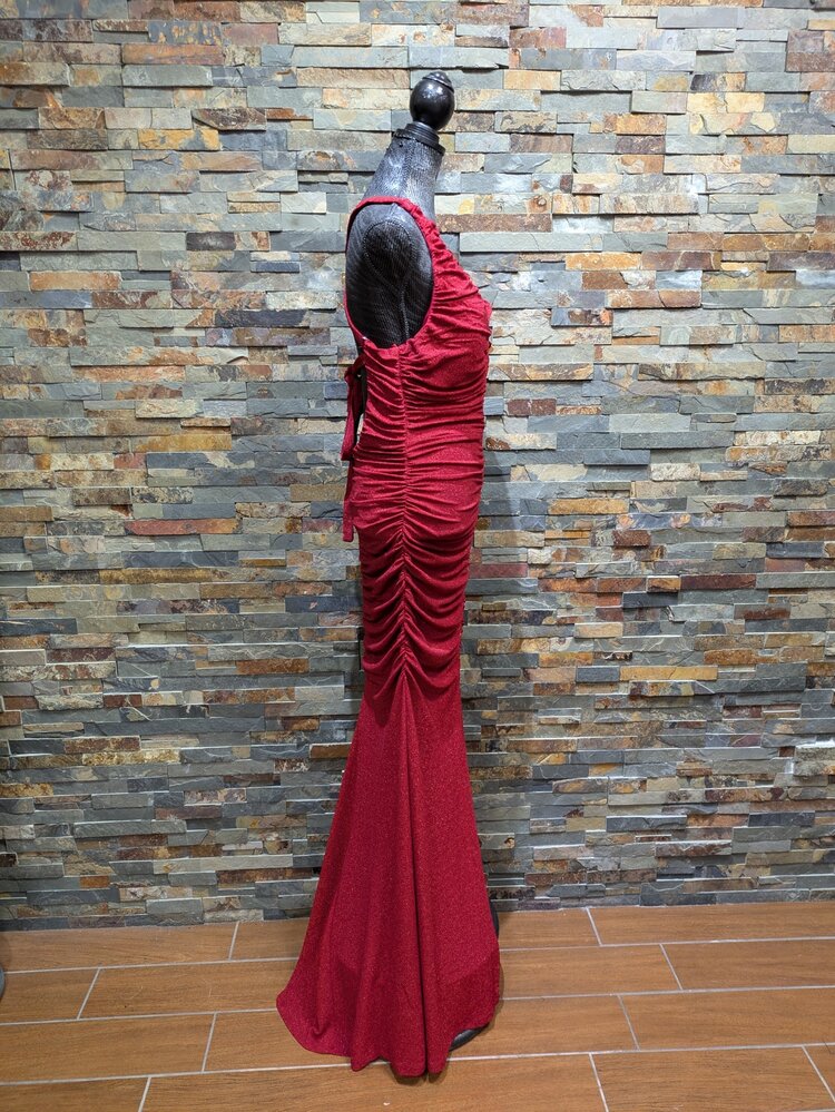 Jump Apparel Crimson Red Glitter Ruched Dress, Size 17/18