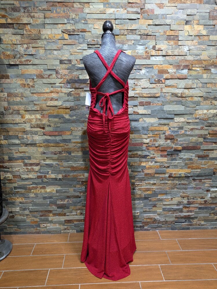 Jump Apparel Crimson Red Glitter Ruched Dress, Size 17/18