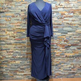 Betsy & Adam Navy Blue Long Sleeve V-Neck Gown, Size 18W