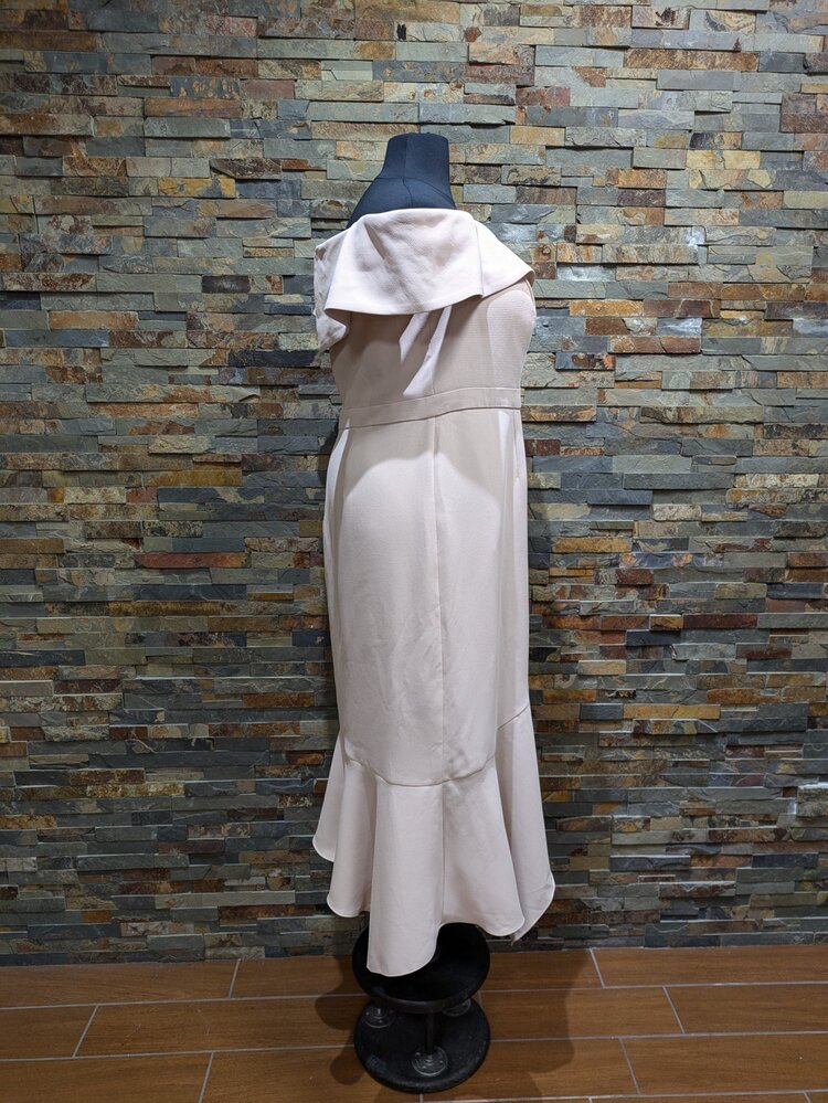 Xscape Beige Off-Shoulder Ruffle Dress, Size 20W