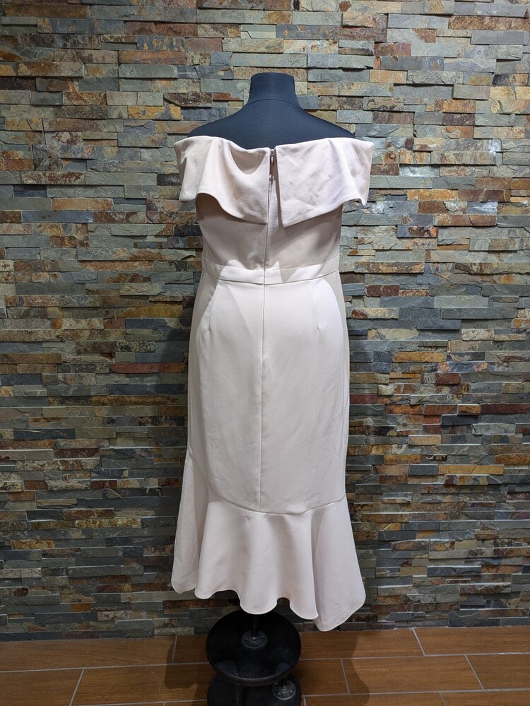 Xscape Beige Off-Shoulder Ruffle Dress, Size 20W