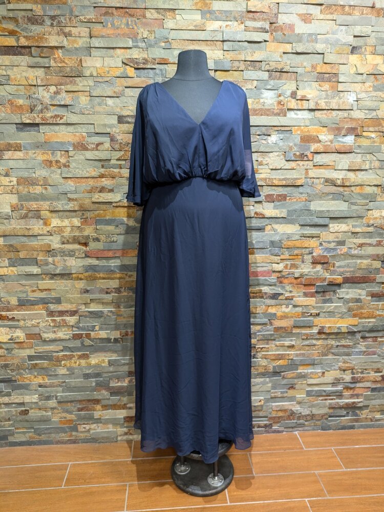 After Six Dark Blue V-Neck Sheer Gown, Size 20