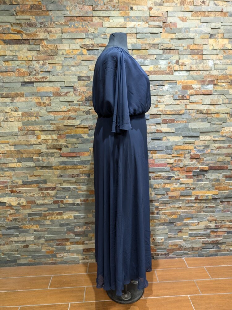After Six Dark Blue V-Neck Sheer Gown, Size 20
