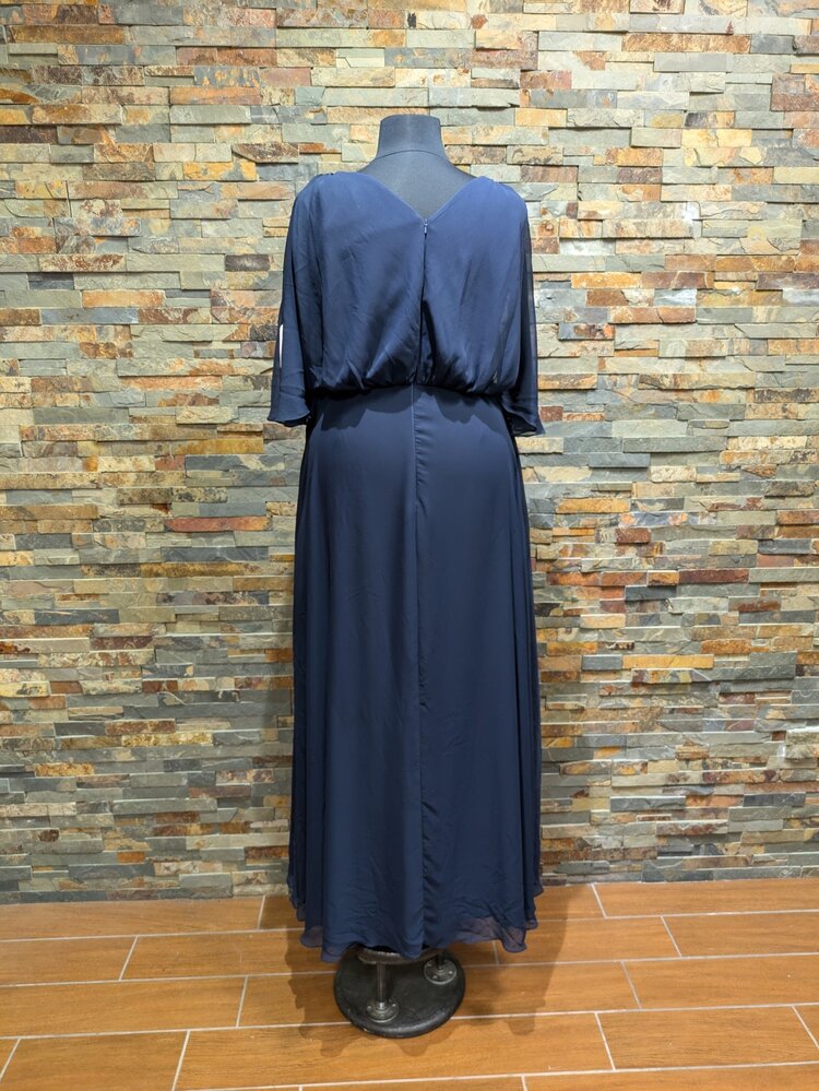 After Six Dark Blue V-Neck Sheer Gown, Size 20
