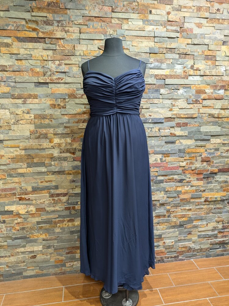 Nightway Navy Blue V-Neck Full Length Gown, Size 16