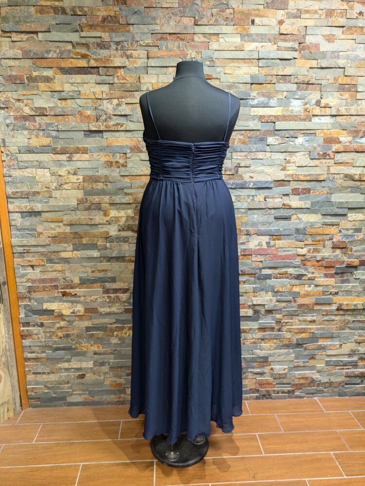 Nightway Navy Blue V-Neck Full Length Gown, Size 16