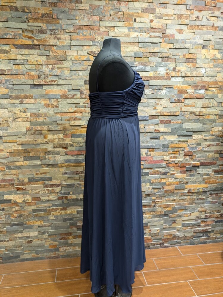 Nightway Navy Blue V-Neck Full Length Gown, Size 16