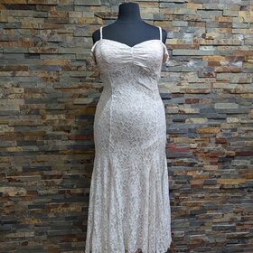Nightway Ivory Lace Cold Shoulder Mesh Insert Gown, Size 16