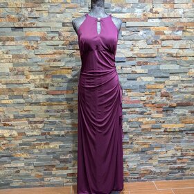 Betsy & Adam Burgundy Rhinestone Keyhole Halter Dress, Size 16