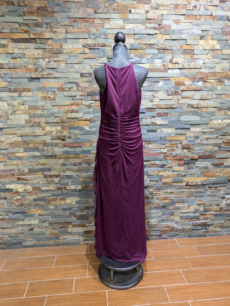 Betsy & Adam Burgundy Rhinestone Keyhole Halter Dress, Size 16