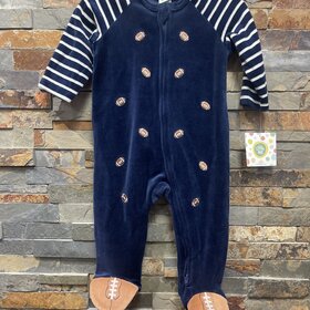 Navy Velour Football Footie