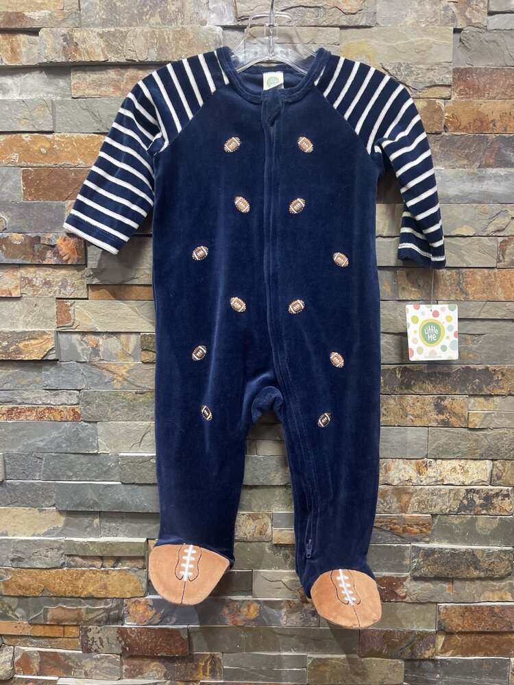 Navy Velour Football Footie