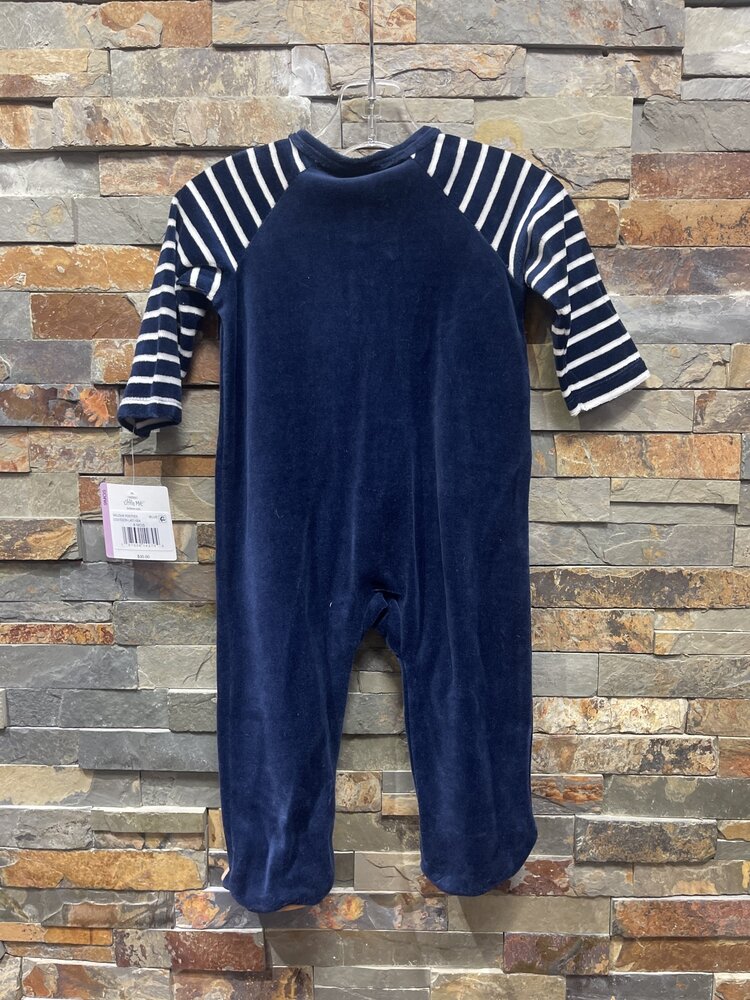 Navy Velour Football Footie