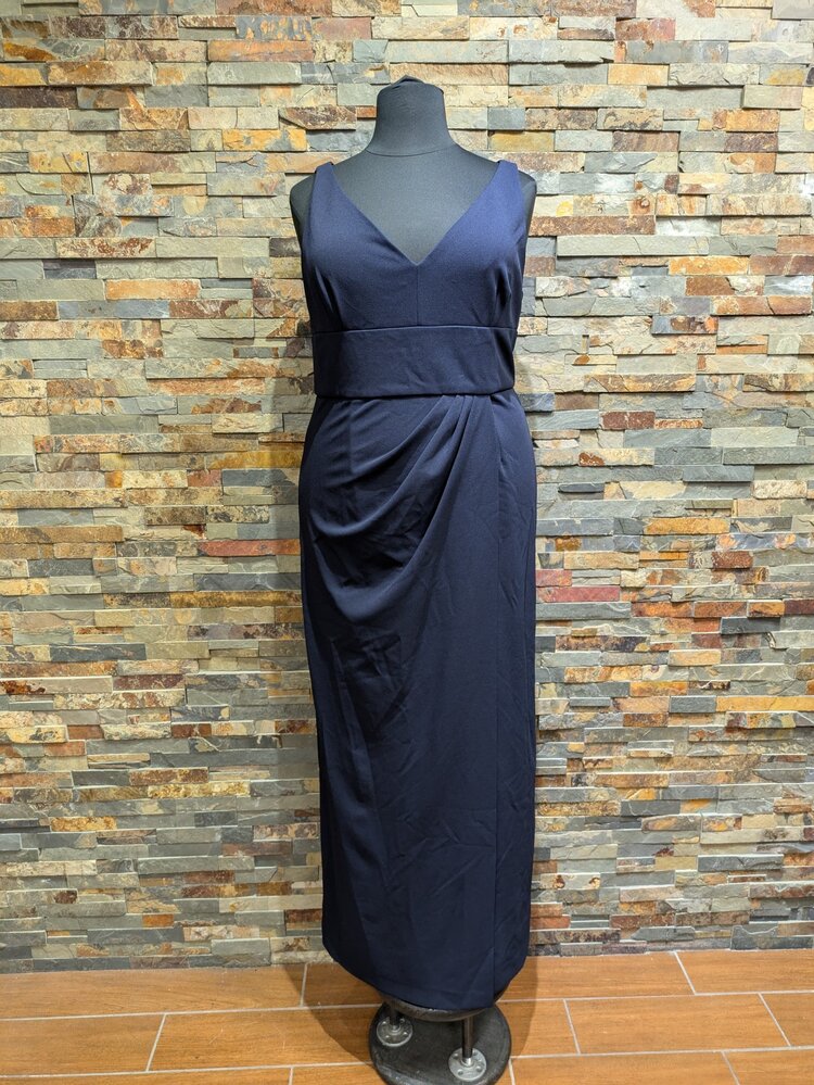 Adrianna Papell Navy Blue Pleated V-neck Sheath Dress, Size 20