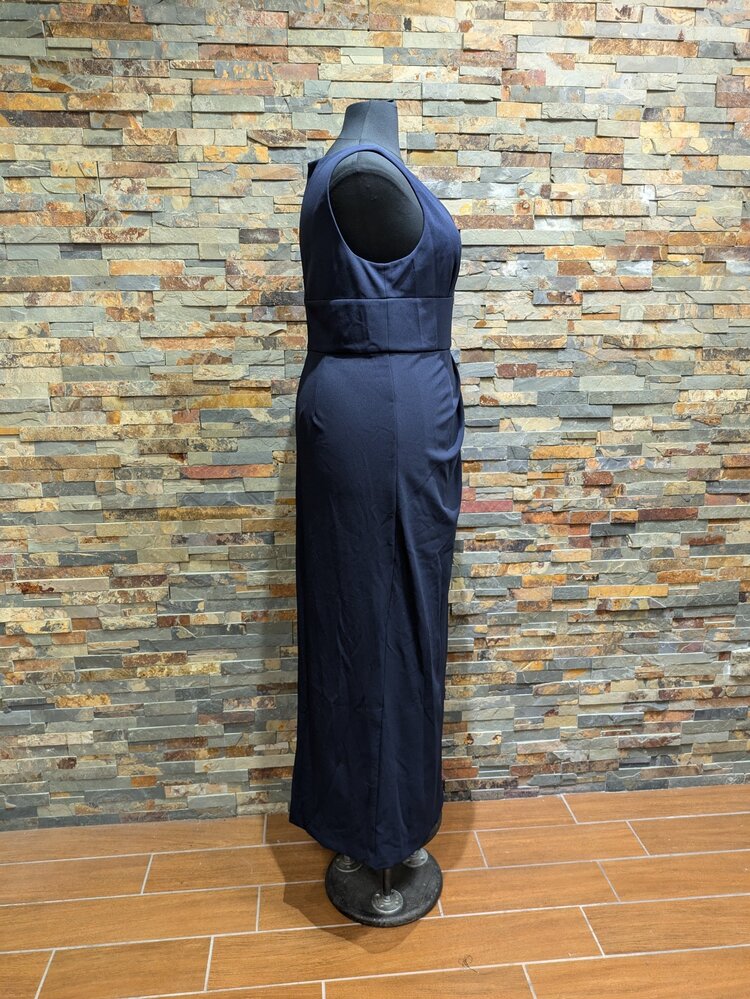 Adrianna Papell Navy Blue Pleated V-neck Sheath Dress, Size 20