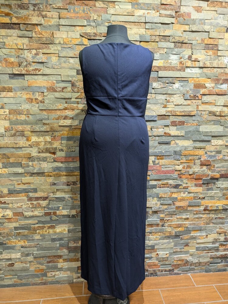 Adrianna Papell Navy Blue Pleated V-neck Sheath Dress, Size 20