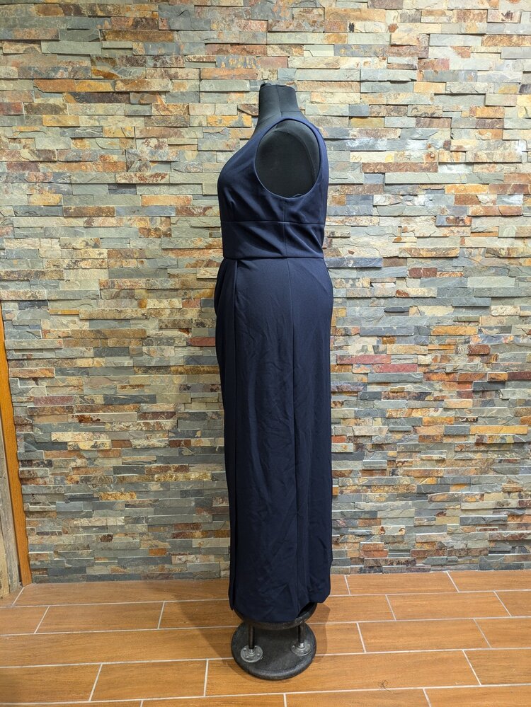 Adrianna Papell Navy Blue Pleated V-neck Sheath Dress, Size 20