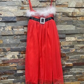 White Fur Red Spaghetti Straps Santa Girl Dress