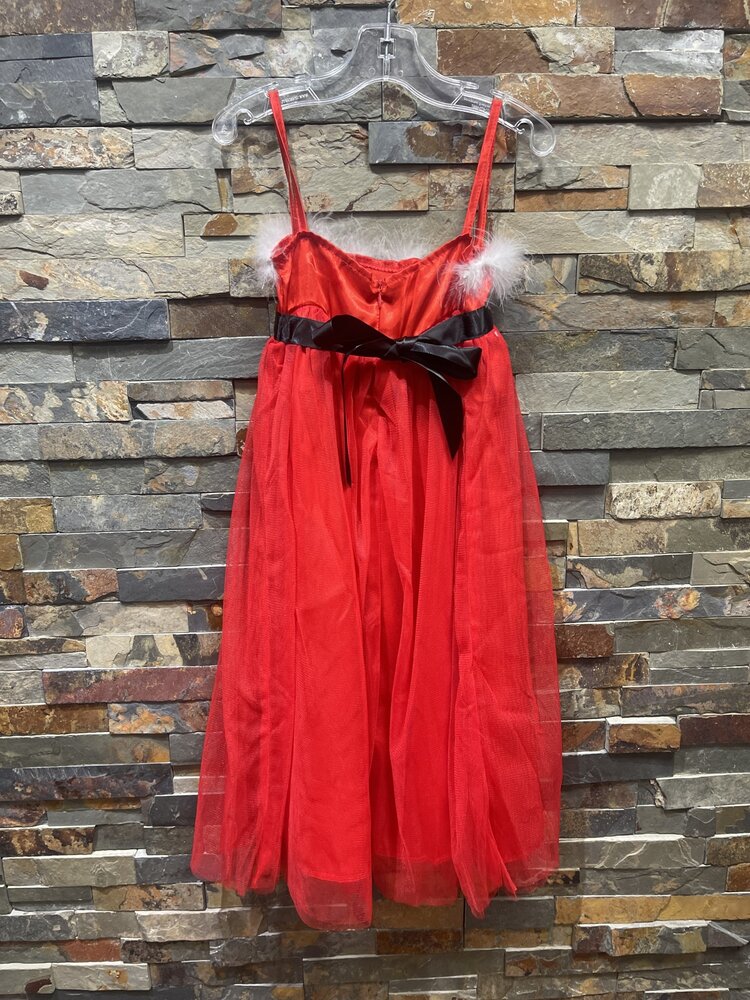 White Fur Red Spaghetti Straps Santa Girl Dress