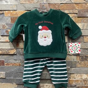 Green & White Santa Velour 1st Christmas Set
