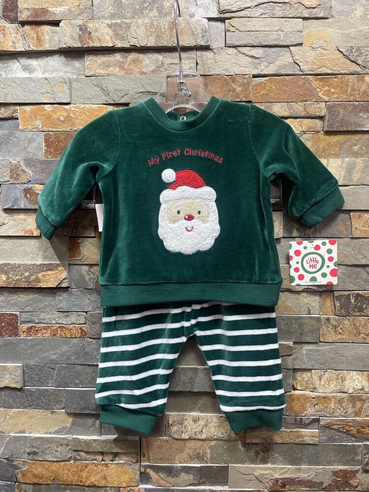 Green & White Santa Velour 1st Christmas Set