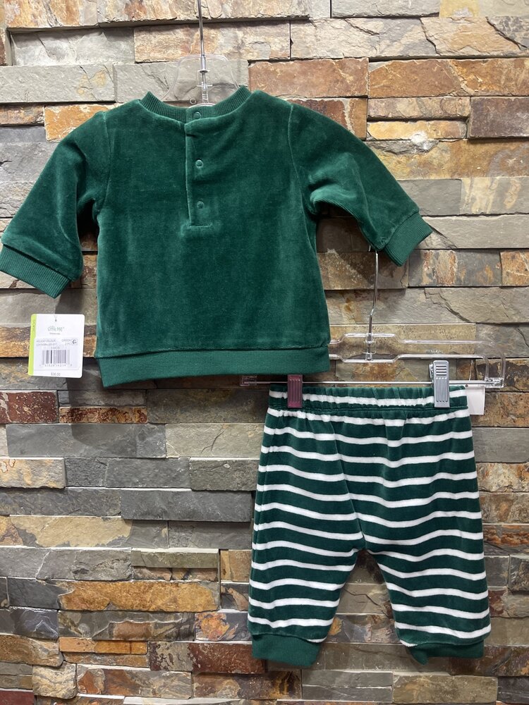 Green & White Santa Velour 1st Christmas Set