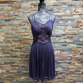 Sue Wong Plum Double Strap Pelted Mesh Party Dress, Size 8