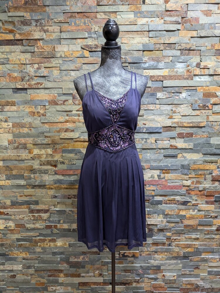 Sue Wong Plum Double Strap Pelted Mesh Party Dress, Size 8