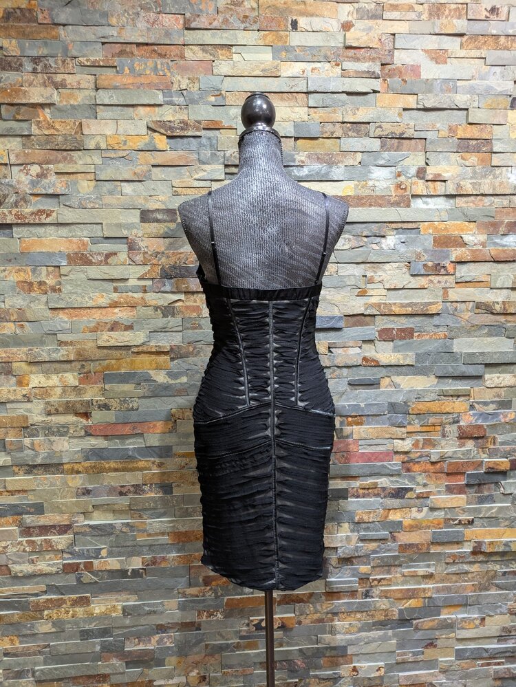 Sue Wong Black Embroidered Satin Trimmed Body-Con Dress, Size 8