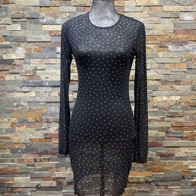 Bear Dance Black Mesh See-through Long Sleeve Party Dress,