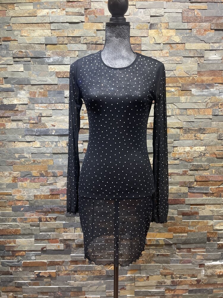 Bear Dance Black Mesh See-through Long Sleeve Party Dress,
