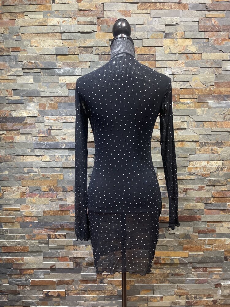 Bear Dance Black Mesh See-through Long Sleeve Party Dress,