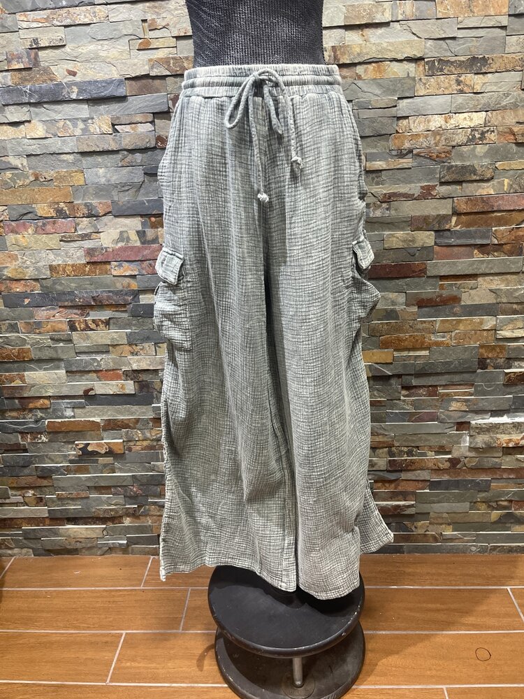 Easel Pacific Green Cotton Gauze Lounge Cargo Pant