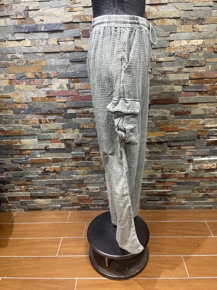 Easel Pacific Green Cotton Gauze Lounge Cargo Pant