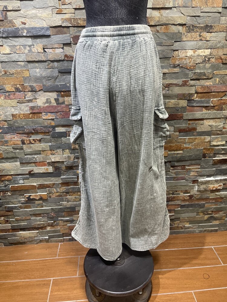 Easel Pacific Green Cotton Gauze Lounge Cargo Pant