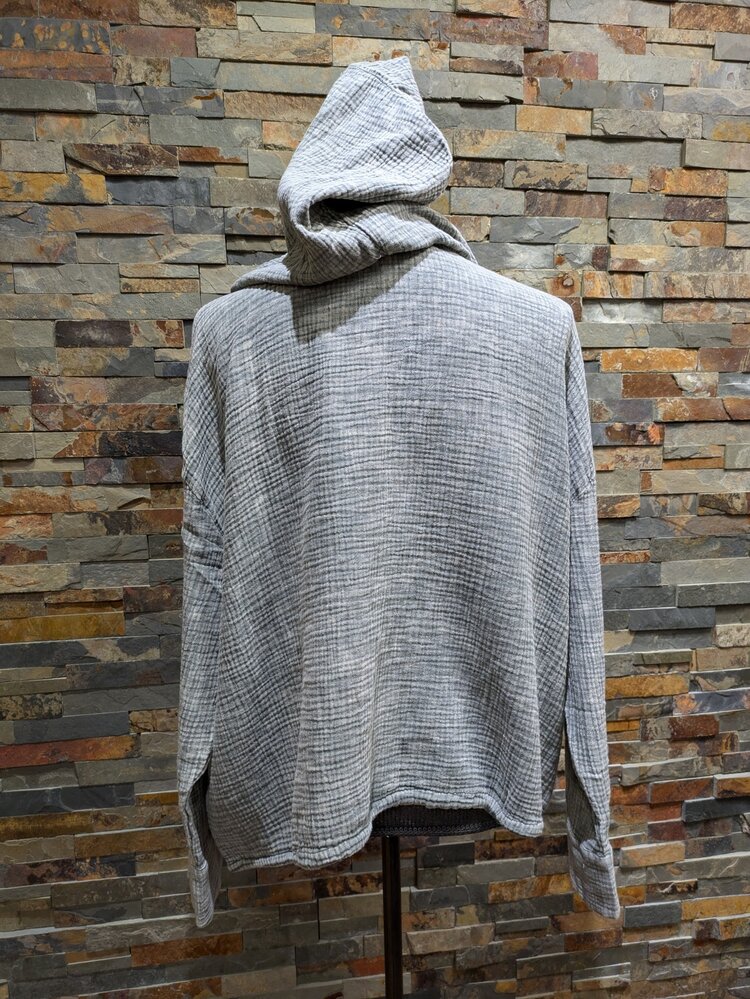 Easel Pacific Green Button Down Cotton Gauze Hoodie Jacket