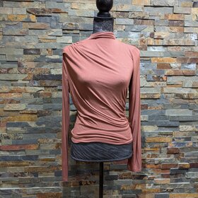 Rust Mock Neck Ruched Side Detail Long Sleeve Top
