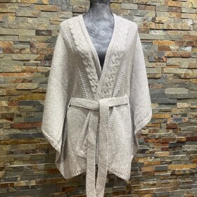 Taupe Sweater Poncho with Belt