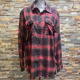 Red and Black Plaid Flannel Shirt, Size XL