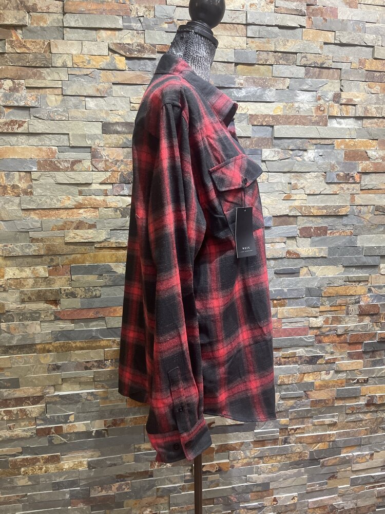 Red and Black Plaid Flannel Shirt, Size XL