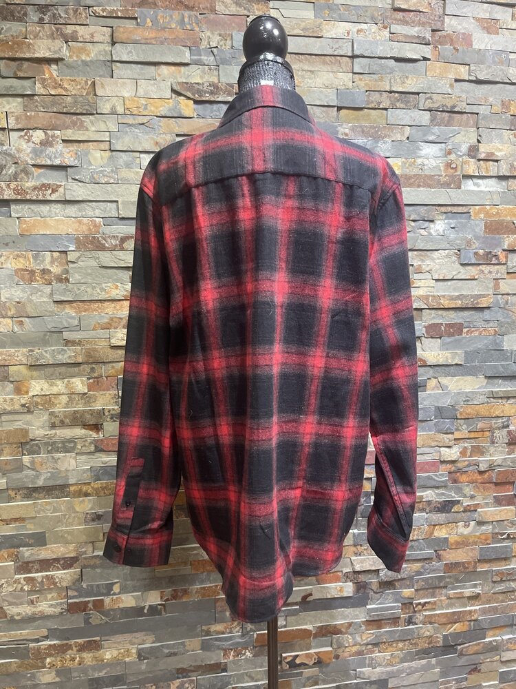 Red and Black Plaid Flannel Shirt, Size XL