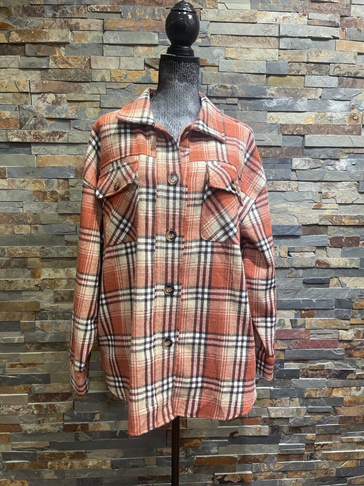 Brown and Black Plaid Flannel Shacket w/Pockets