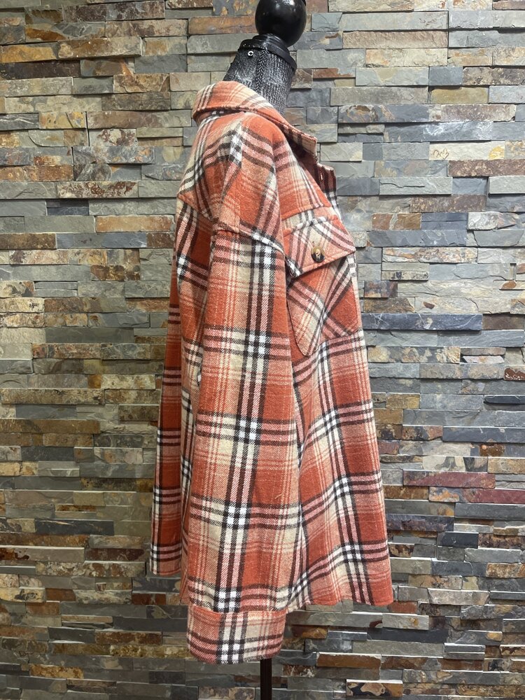Brown and Black Plaid Flannel Shacket w/Pockets