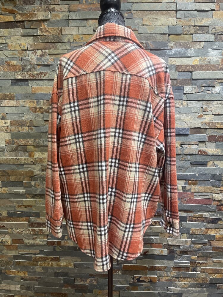 Brown and Black Plaid Flannel Shacket w/Pockets