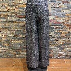 Gunmetal Fly Elastic Waist High Rise Waist Wide Trousers