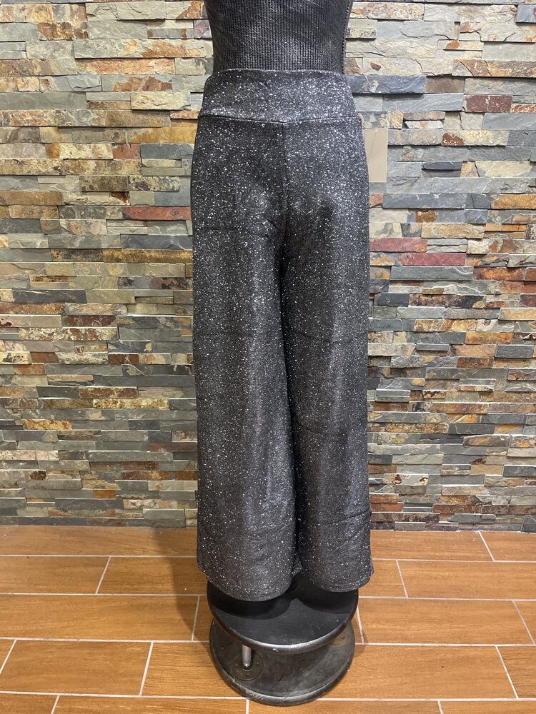 Gunmetal Fly Elastic Waist High Rise Waist Wide Trousers