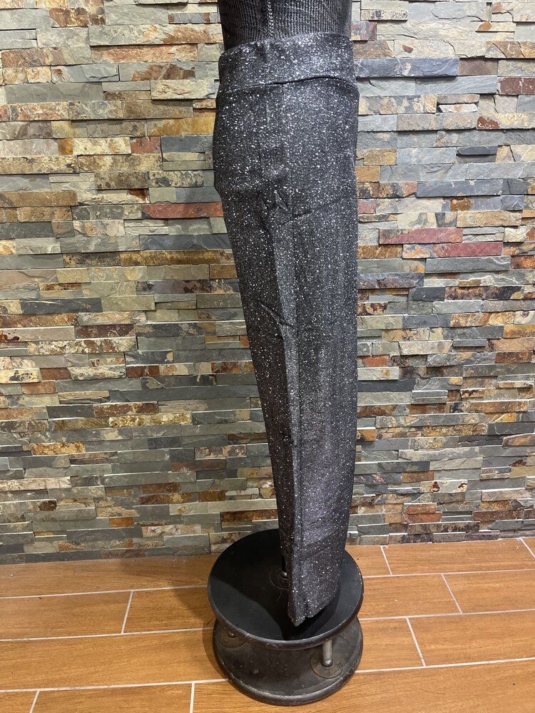 Gunmetal Fly Elastic Waist High Rise Waist Wide Trousers