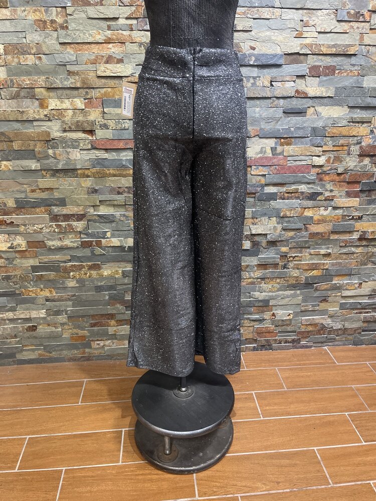 Gunmetal Fly Elastic Waist High Rise Waist Wide Trousers