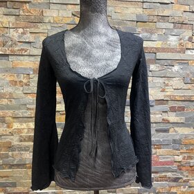 Bear Dance Black Long Sleeve Tie Front Shirt