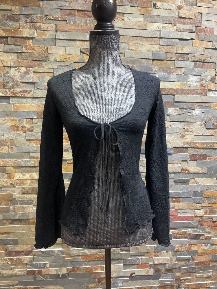 Bear Dance Black Long Sleeve Tie Front Shirt